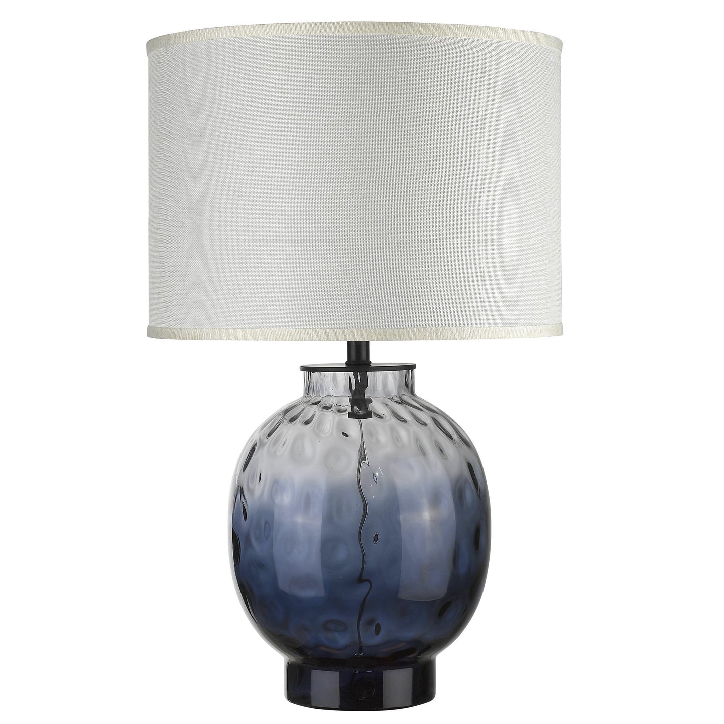 28" Dark Blue Glass Column Table Lamp With White Drum Shade