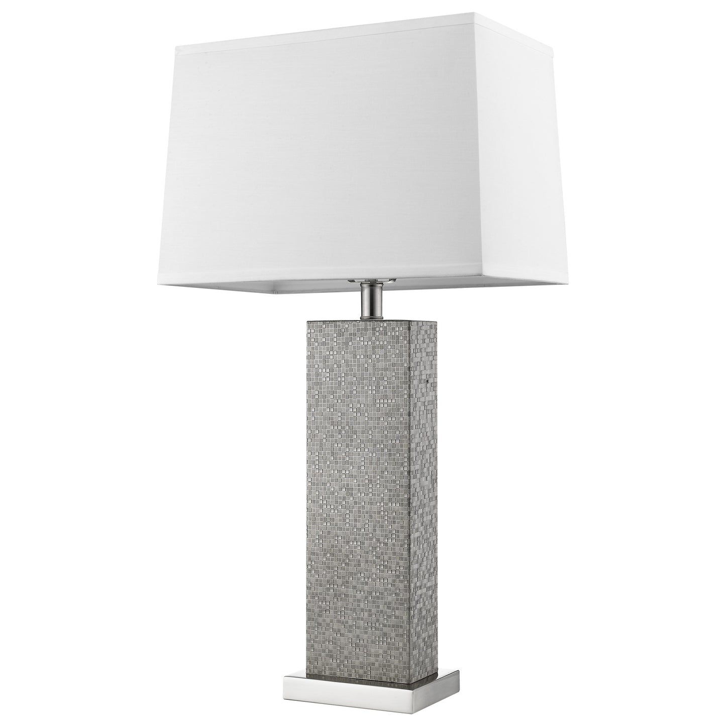 30" Silver Metal Table Lamp With White Rectangular Shade