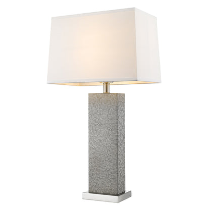 30" Silver Metal Table Lamp With White Rectangular Shade