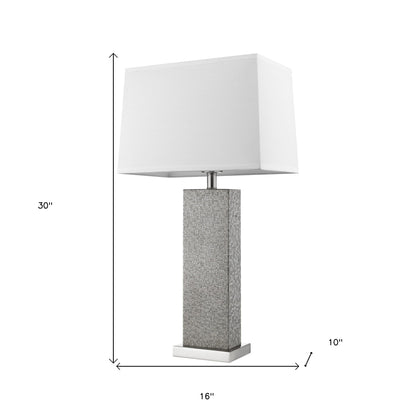 30" Silver Metal Table Lamp With White Rectangular Shade