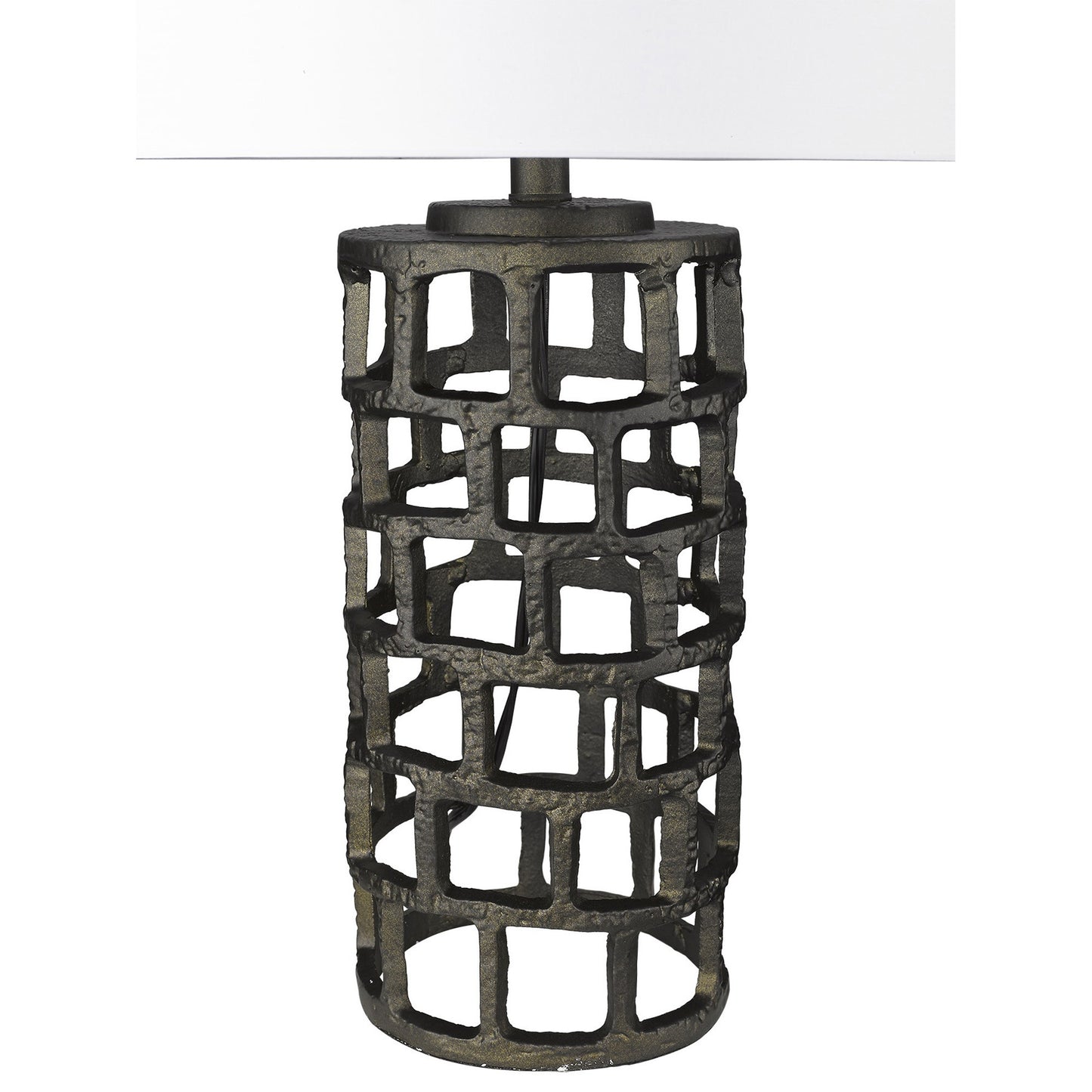 26" Black Metal Column Table Lamp With White Drum Shade