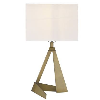 25" Brass Metal Table Lamp With White Rectangular Shade