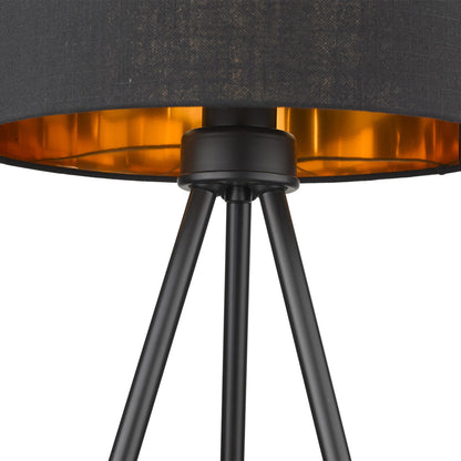 22" Black Metal Column Table Lamp With Black Drum Shade