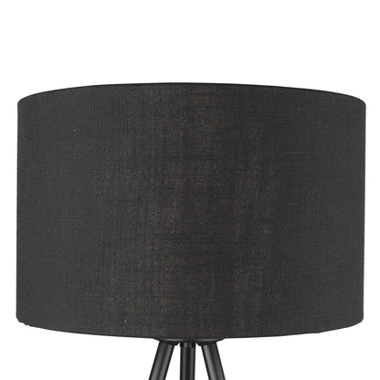 22" Black Metal Column Table Lamp With Black Drum Shade