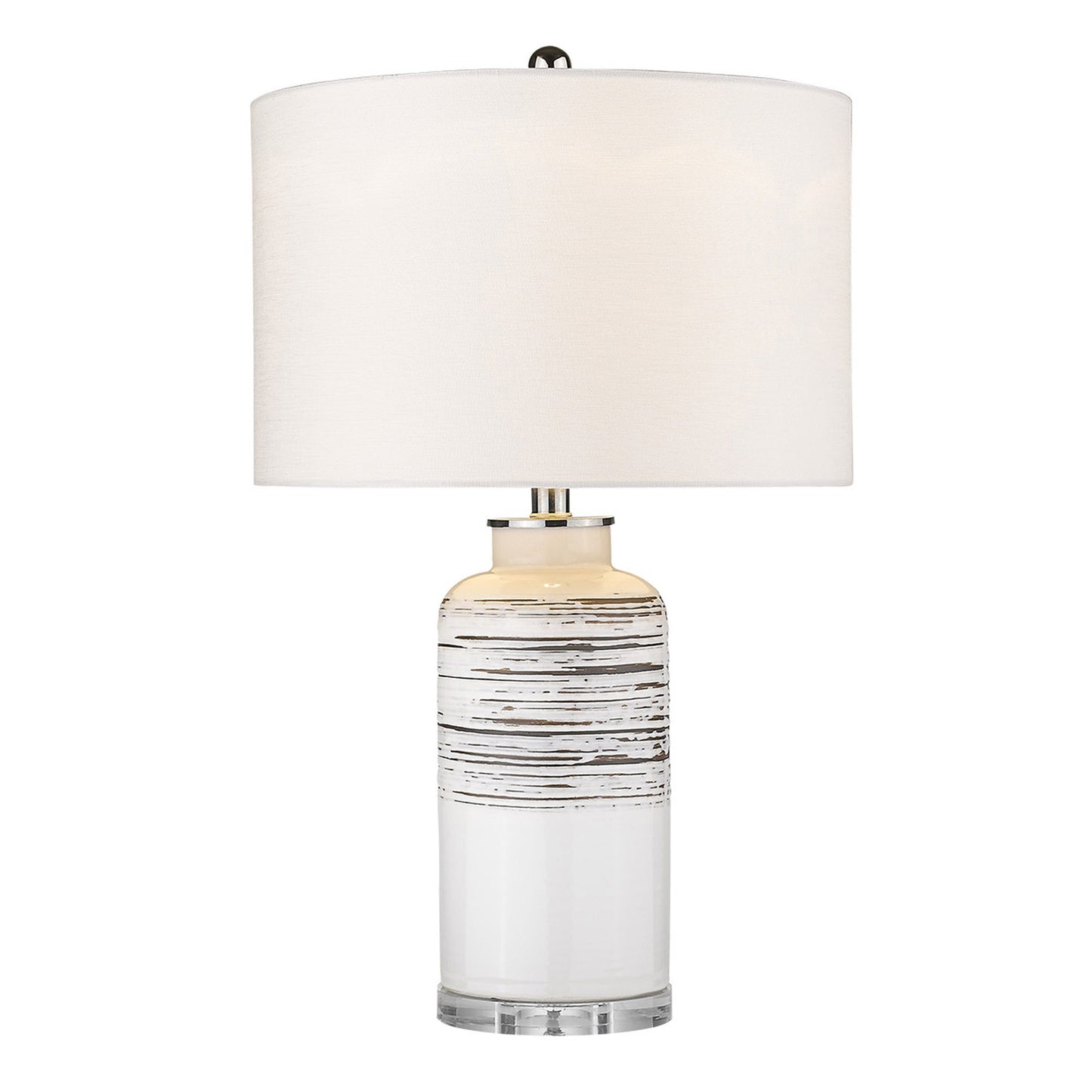 25" Clear Ceramic Column Table Lamp With White Drum Shade