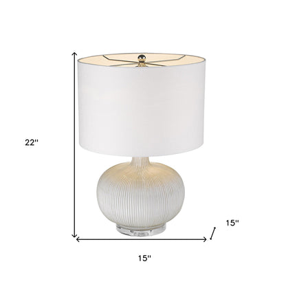 22" White Ceramic Column Table Lamp With White Drum Shade