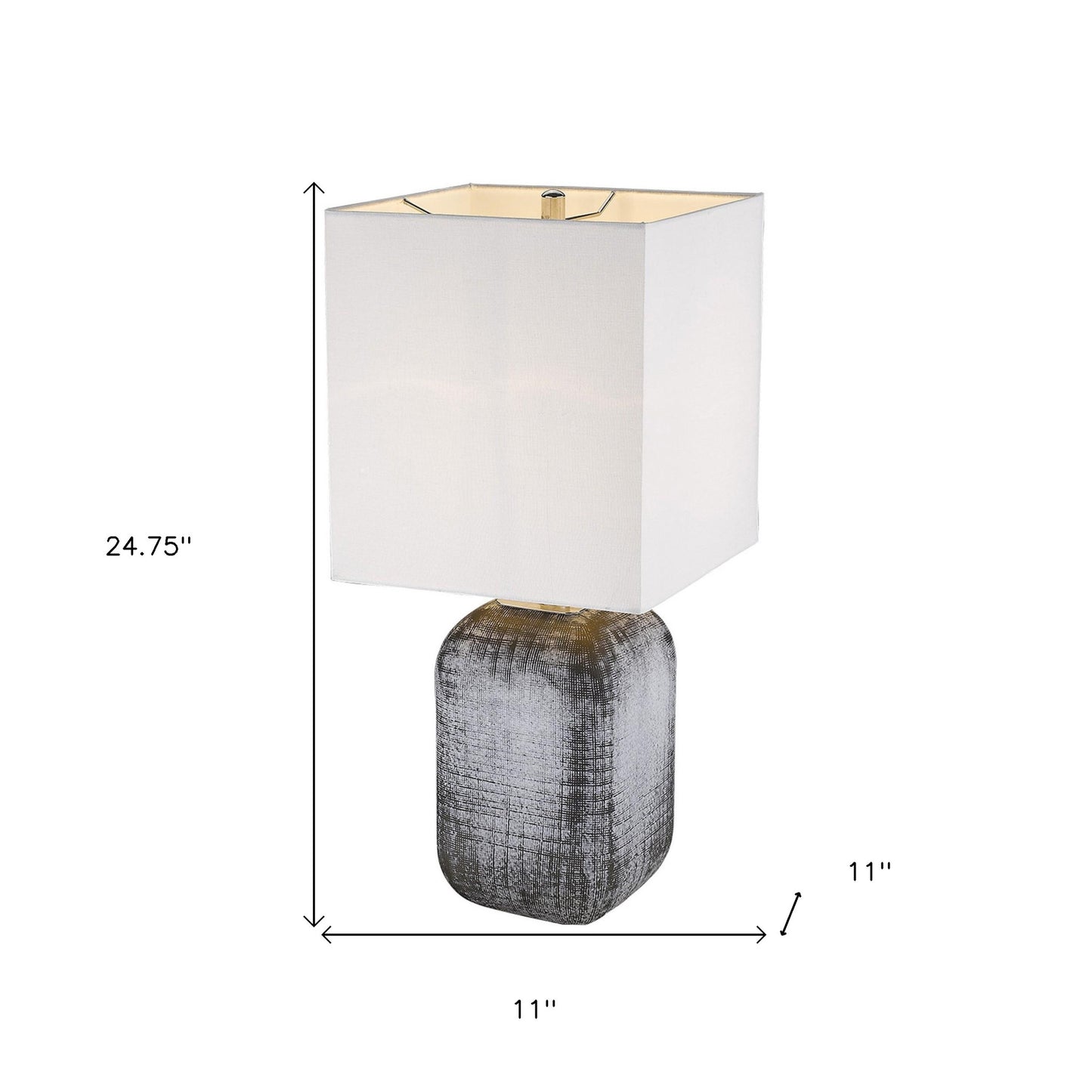 25" Gray Ceramic Table Lamp With White Square Shade