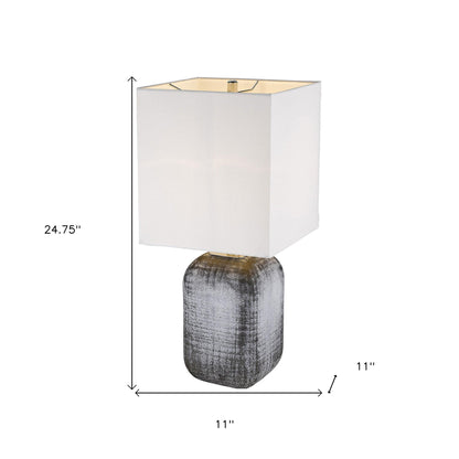 25" Gray Ceramic Table Lamp With White Square Shade