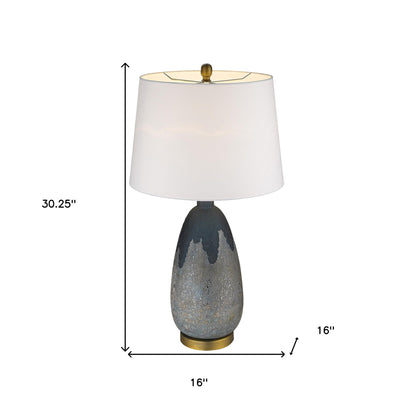 30" Brass Metal Table Lamp With White Empire Shade