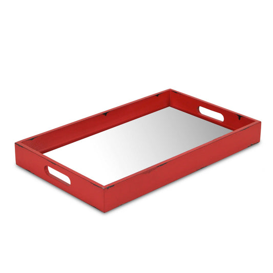 Red Wooden Mirrored Serving Tray