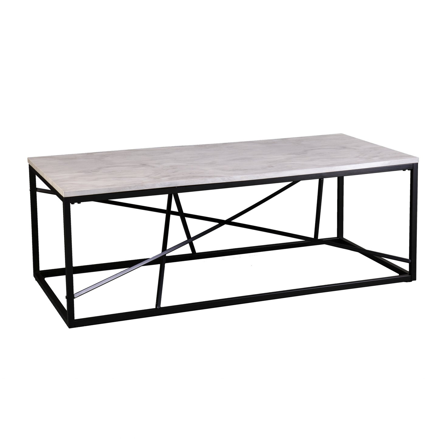 50" Black And White Faux Marble and Metal Geo Rectangular Coffee Table