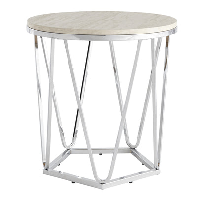 23" Silver Manufactured Wood And Iron Round End Table