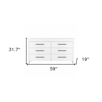 59" White Six Drawer Double Dresser