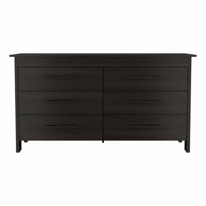 58" Black Six Drawer Double Dresser