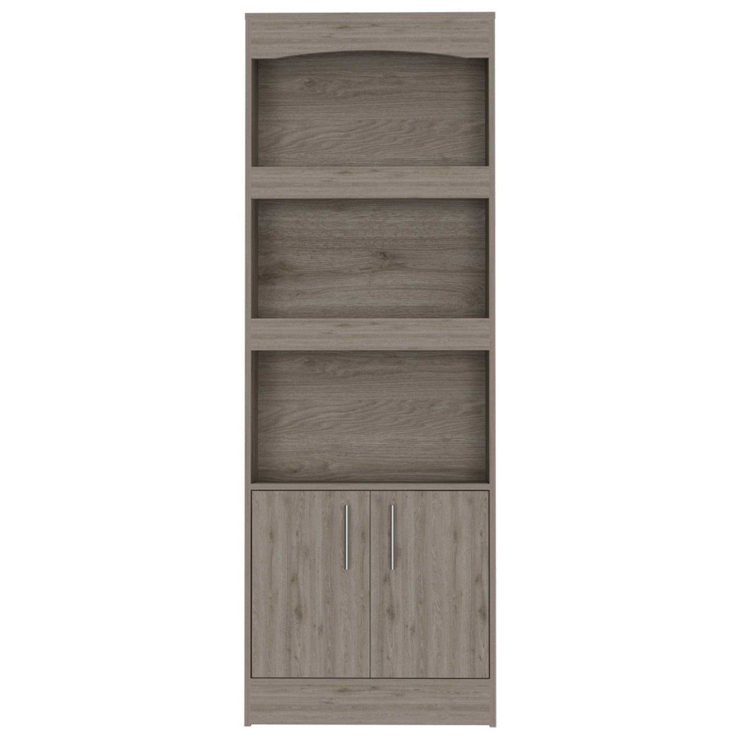 71" Light Gray Three Shelf Bookcase with Cabinet Storage