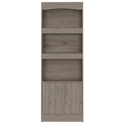 71" Light Gray Three Shelf Bookcase with Cabinet Storage