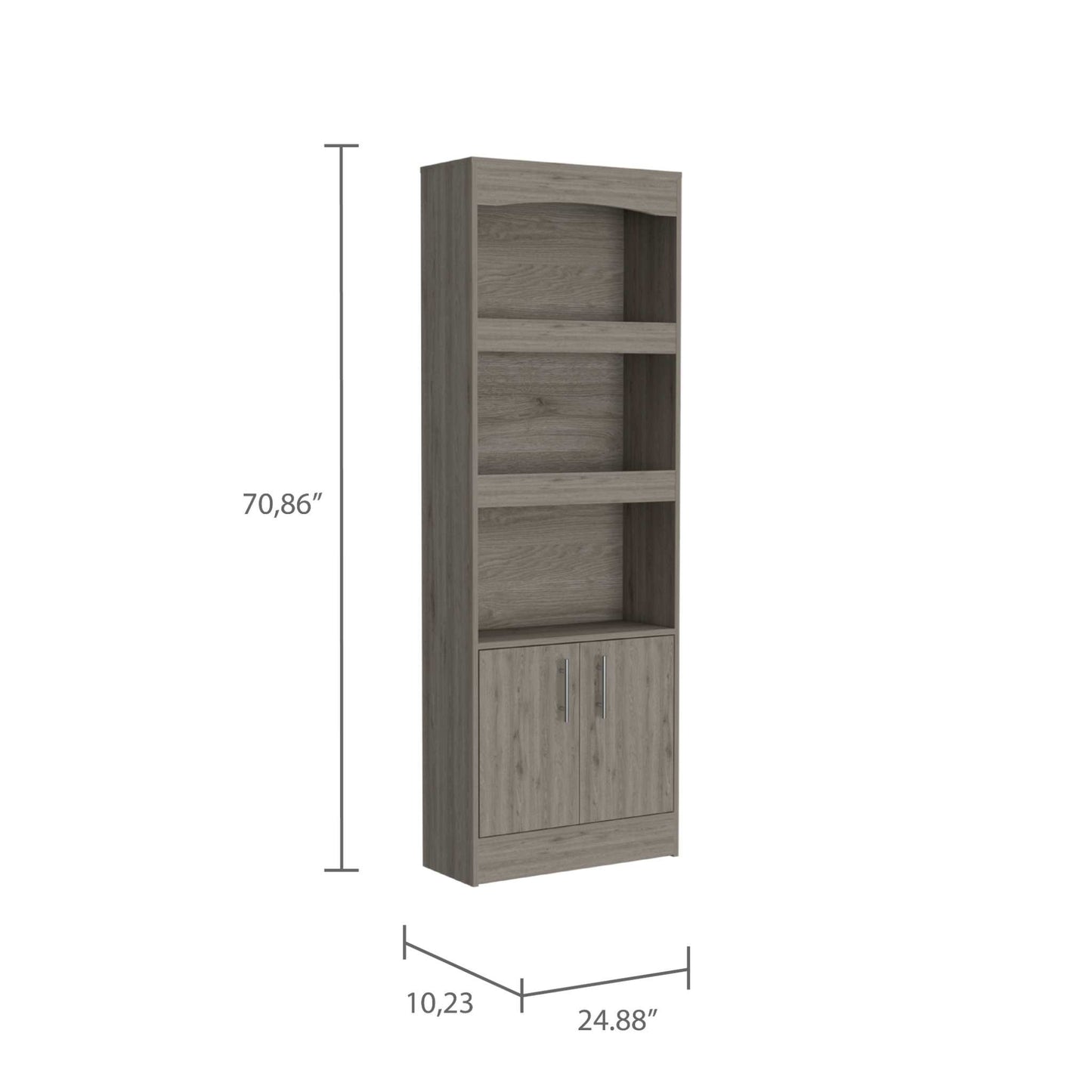 71" Light Gray Three Shelf Bookcase with Cabinet Storage