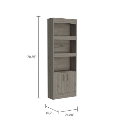 71" Light Gray Three Shelf Bookcase with Cabinet Storage