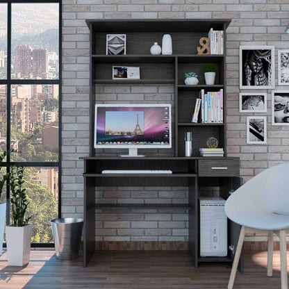 Zeno Gray Oak Computer Desk with Hutch