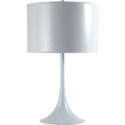 25" White Metal Table Lamp With White Classic Drum Shade