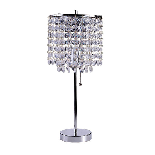 20" Silver Metal Bedside Table Lamp With Clear Drum Shade