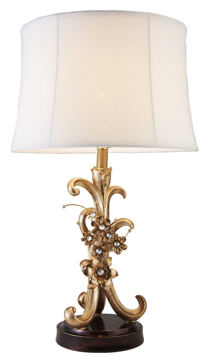 Golden Scroll and Faux Crystal Bling Table Lamp