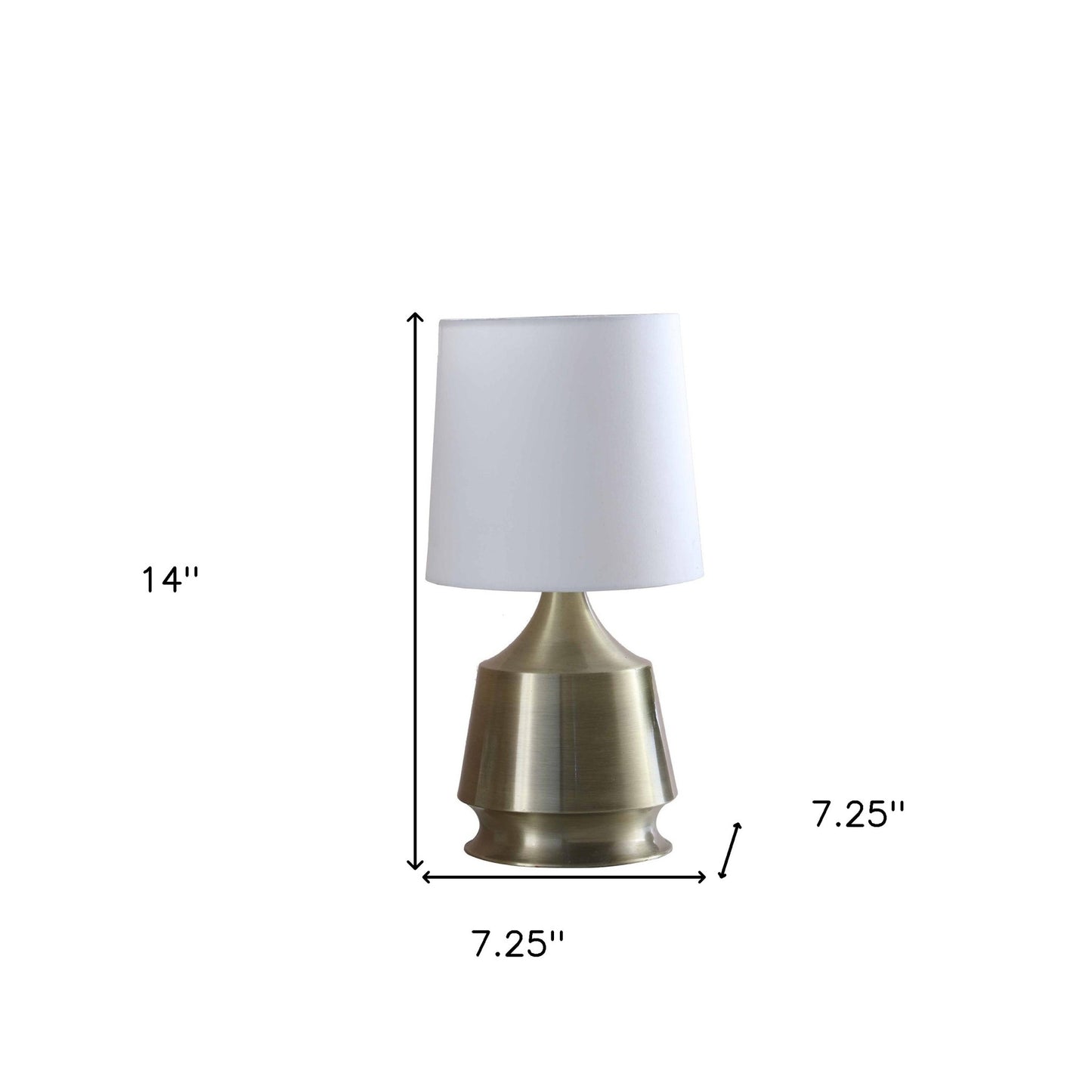 14" Brass Bedside Table Lamp With White Empire Shade