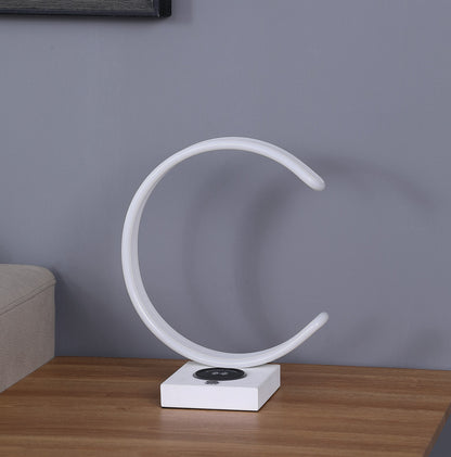 14" White Metal LED with USB Wireless Charger Table Lamp