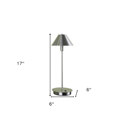 17" Silver Metal Bedside Table Lamp With Silver Cone Shade