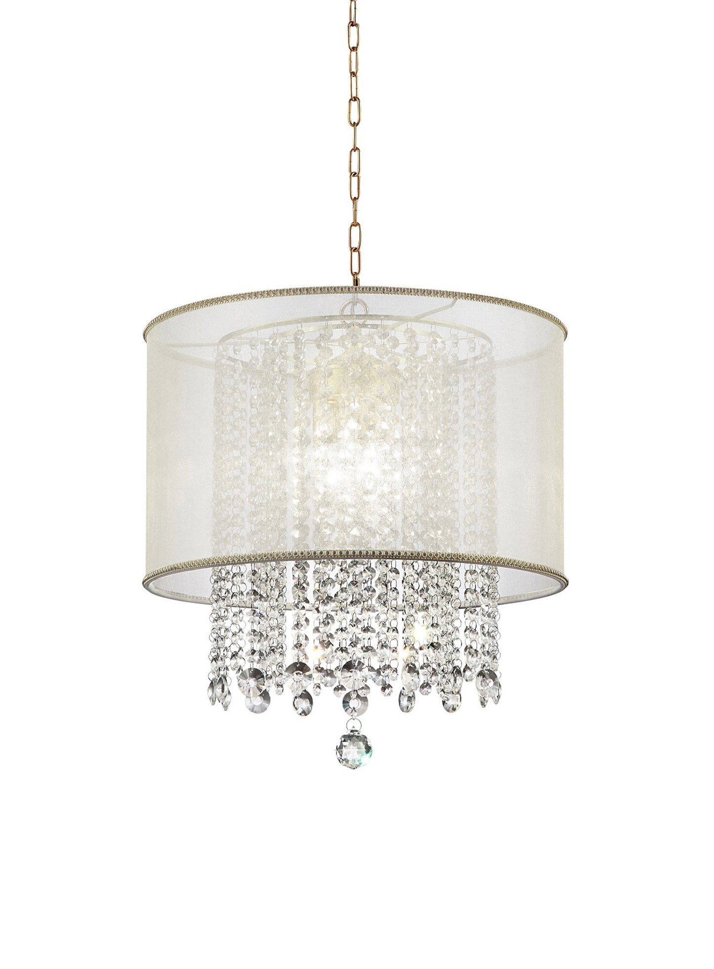 Primo Gold Finish Ceiling Lamp with Crystal Accents and White Shade