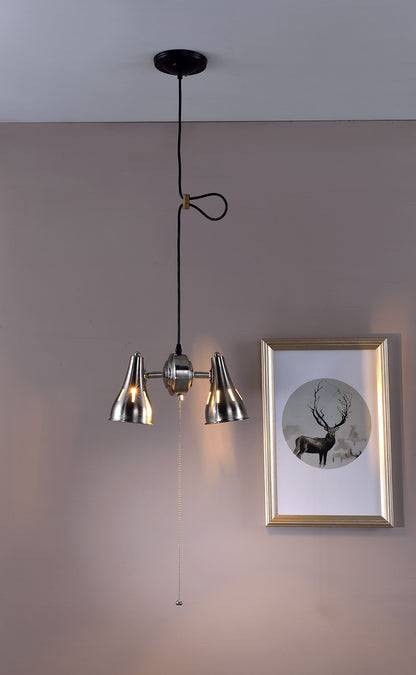 Two Light Industrial Silver Hanging Light