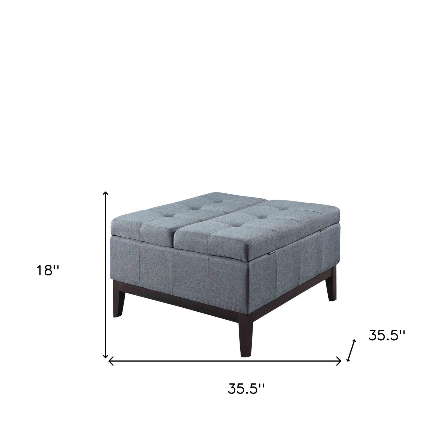 36" Slate Blue Linen And Black Tufted Storage