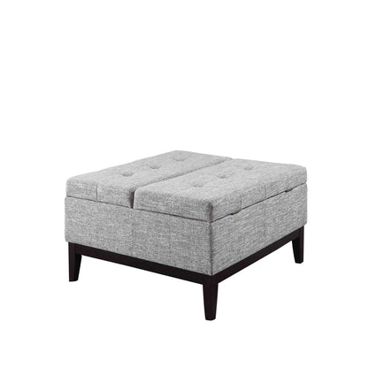 36" Light Gray Linen And Black Tufted Storage