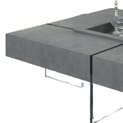 47" Gray And Clear Glass Square Coffee Table With Four Drawers