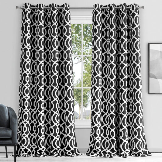 84" Jet Black Trellis Black Out Window Curtain Panel