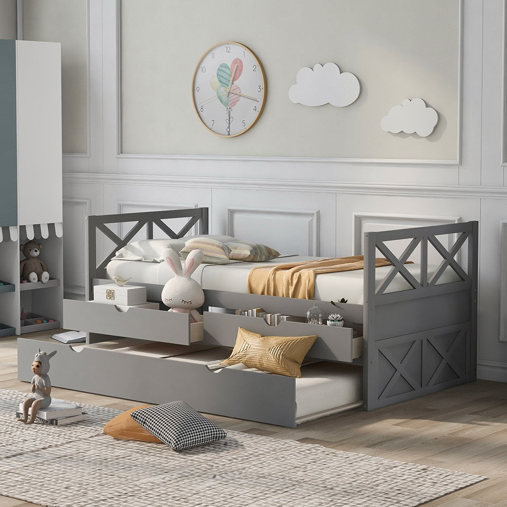 Gray Twin Bed with Trundle