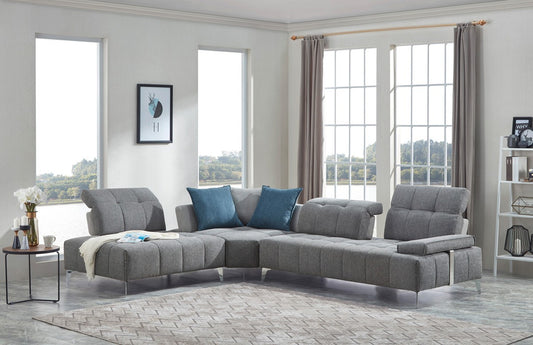 Gray Polyester Modular L Shaped Three Piece Corner Sectional