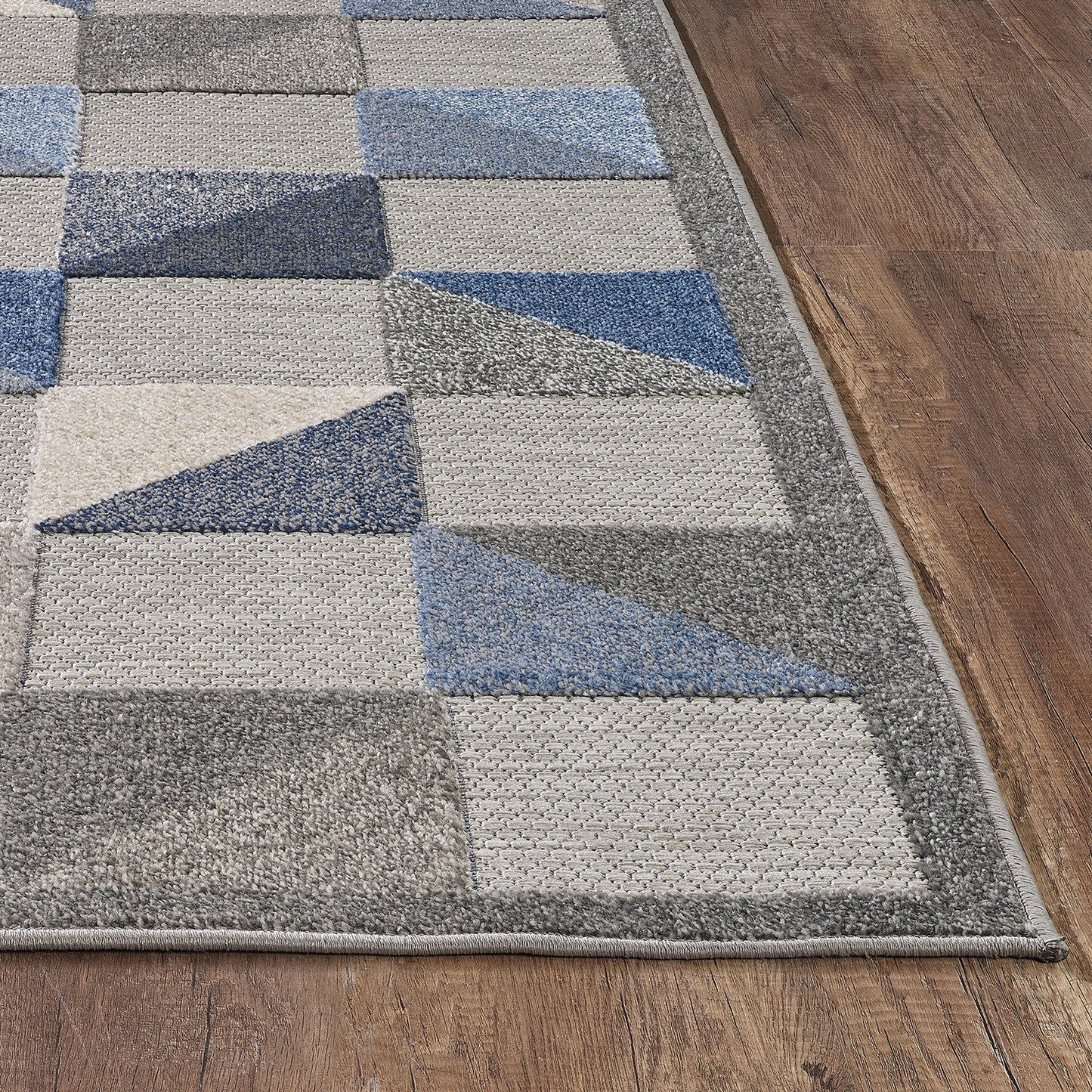 3' X 5' Blue And Gray Geometric Stain Resistant Indoor Outdoor Area Rug