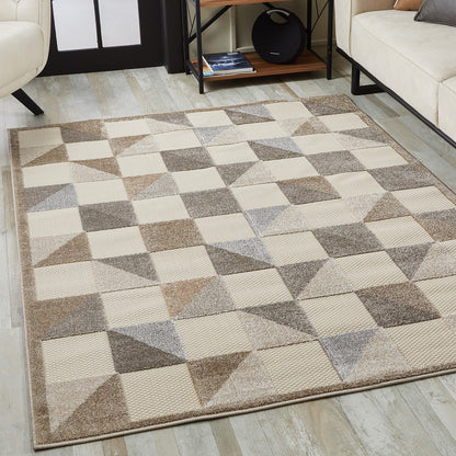 3' X 5' Gray Geometric Stain Resistant Indoor Outdoor Area Rug