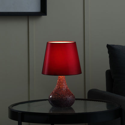 11" Red Table Lamp With Burgundy Globe Shade