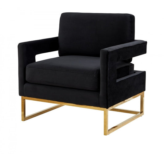 Stylish Black Velvet And Gold Steel Chair