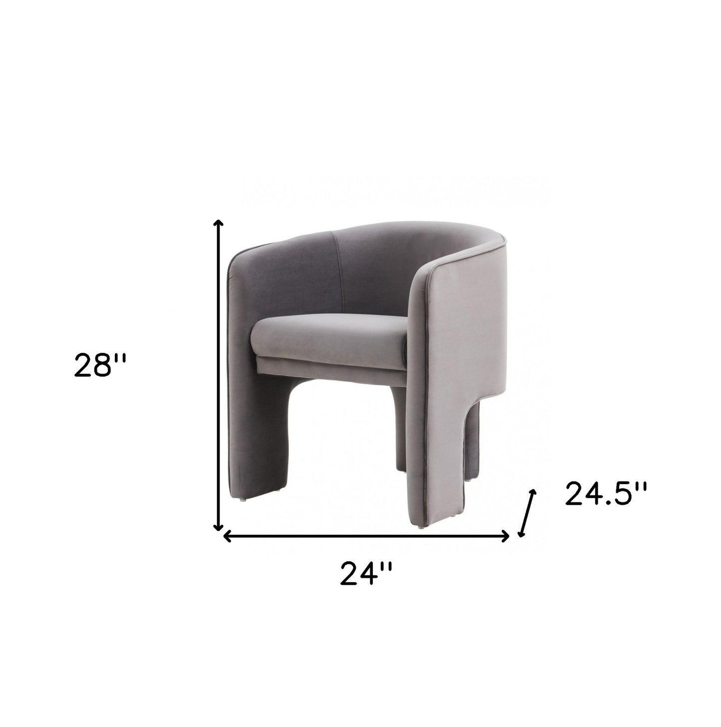 28" Contemporary Dark Gray Velvet Three Legged Chair