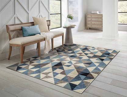 5' X 8' Blue Geometric Dhurrie Area Rug