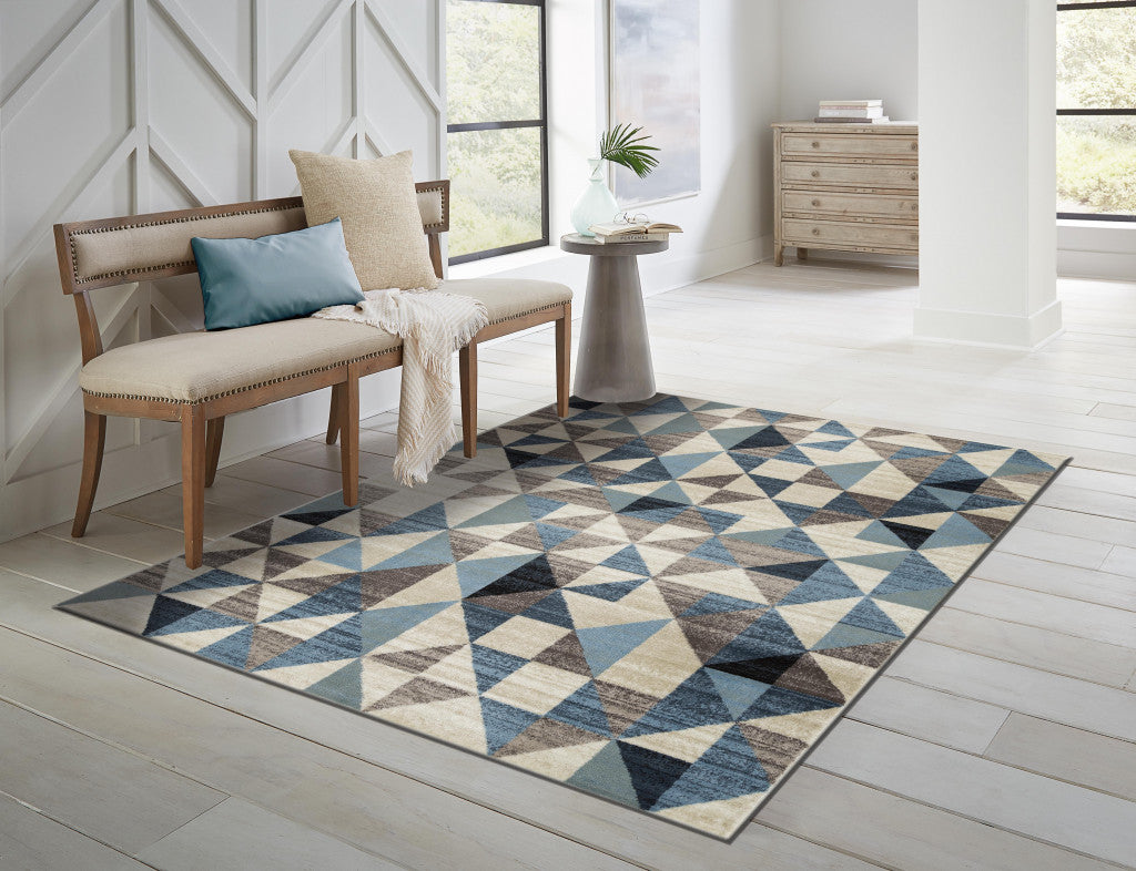 8' X 11' Blue Geometric Dhurrie Area Rug