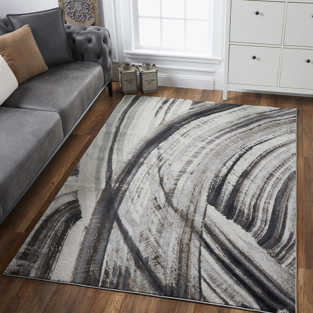 7' X 10' Gray Abstract Dhurrie Area Rug