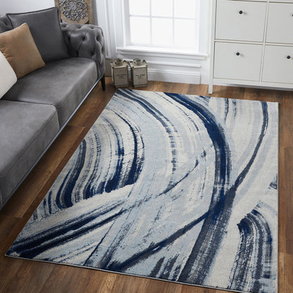 7' X 10' Blue Abstract Dhurrie Area Rug