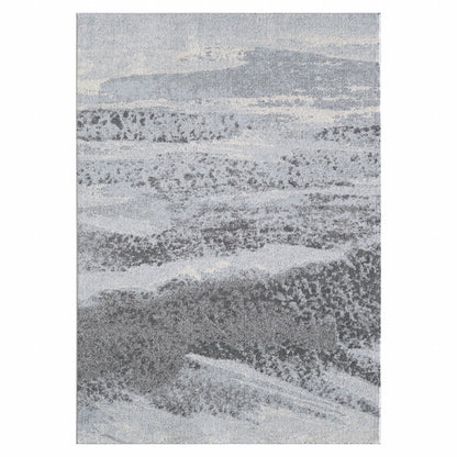 7' X 10' Blue And Gray Abstract Dhurrie Area Rug