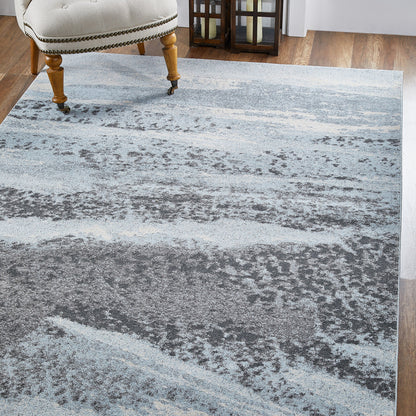 8' X 11' Blue And Gray Abstract Dhurrie Area Rug