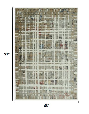 5' X 8' Ivory Abstract Dhurrie Area Rug