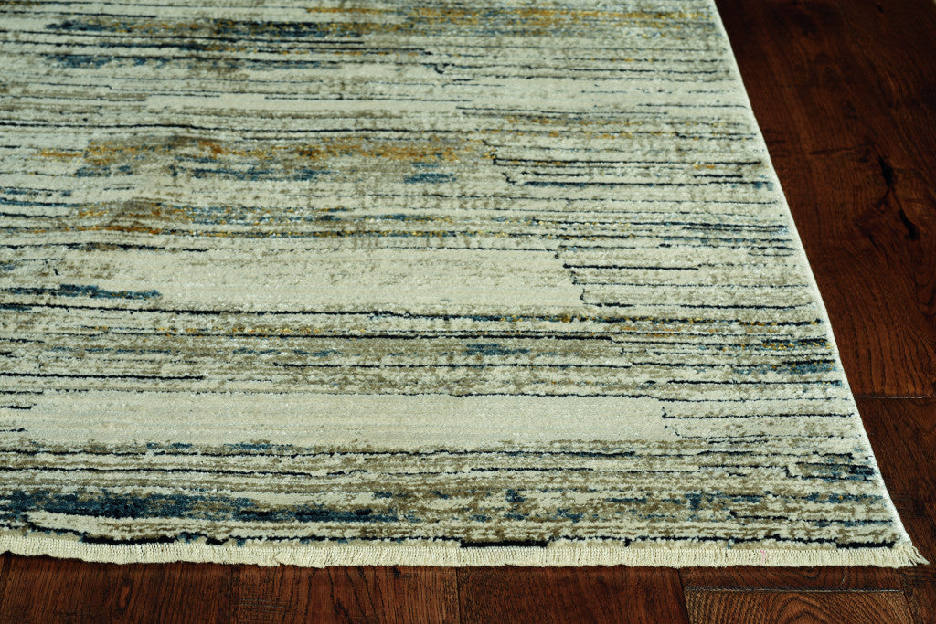 8' Blue And Ivory Abstract Dhurrie Runner Rug